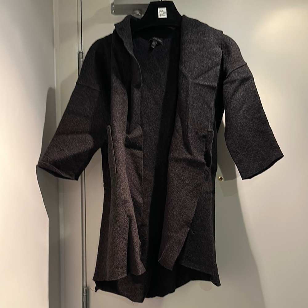 Dark Gray Open Front Pure Wool Cardigan